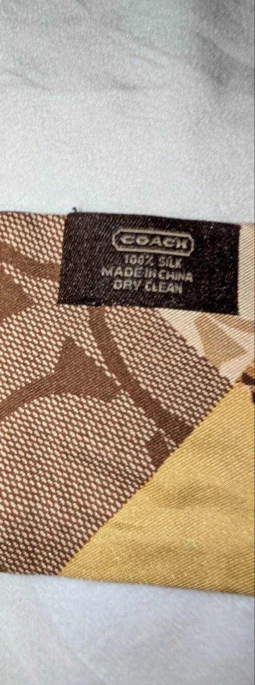Coach Brown Patchwork Silk Tie Scarf Brown
